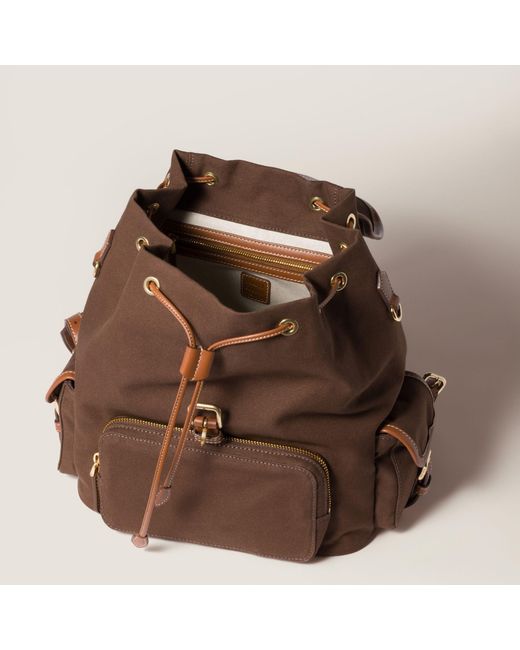 Miu Miu Brown Canvas And Leather Backpack