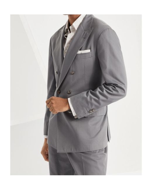 Brunello Cucinelli Gray Gabardine Cotton-Cashmere Blazer for men