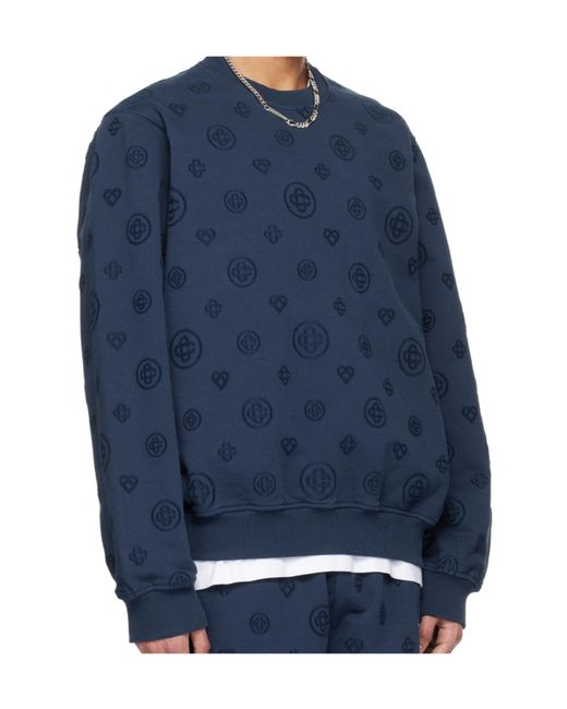 Casablanca Blue All-Over-Pattern Round-Neck Sweatshirt for men