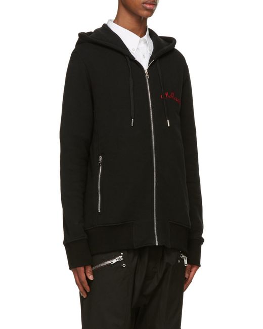 McQueen Black Vintage Loopback Hooded Jacket for men