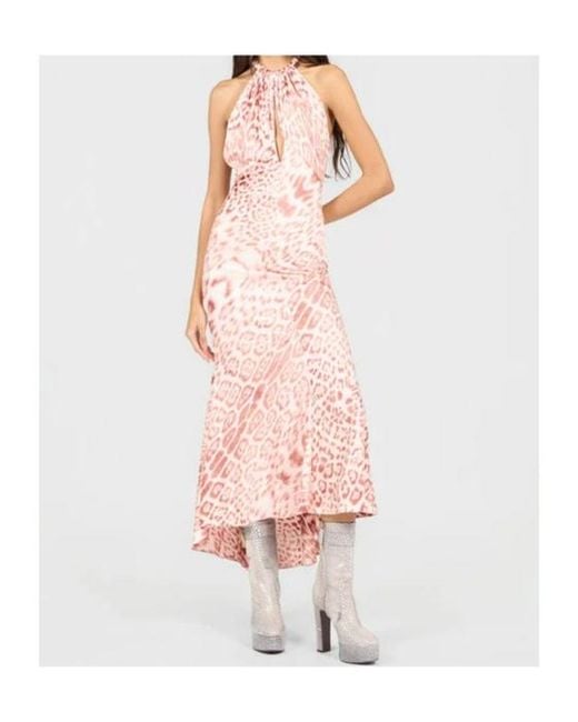 Roberto Cavalli Pink Jaguar Print Midi Dress