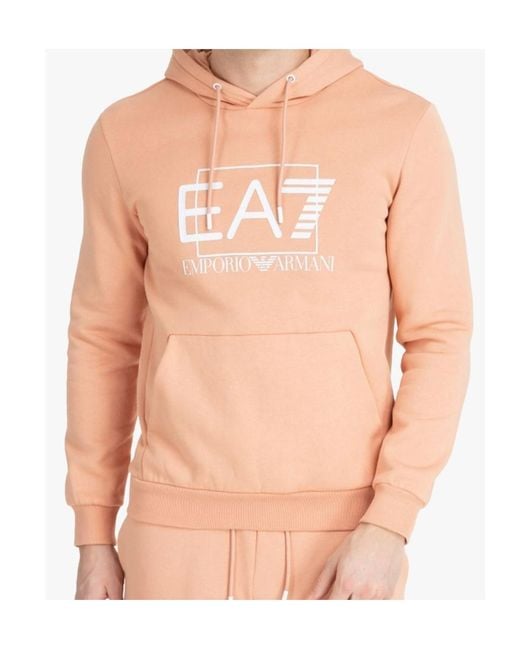 EA7 Pink Logo-Print Cotton Hoodie for men