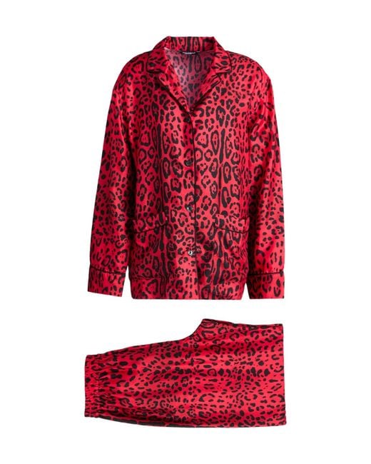 Dolce & Gabbana Red Minimalist Leopard Print Pajamas