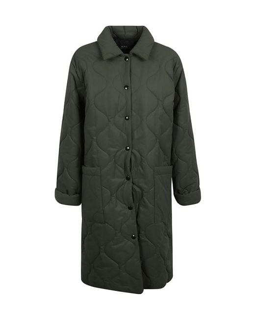 A.P.C. Green Sarah Quilted Buttoned Coat