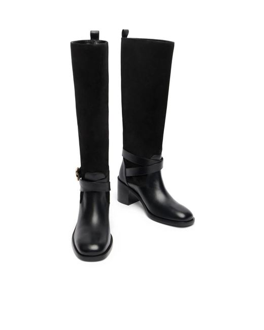 Stuart Weitzman Black Round-Toe Knee-High Boots