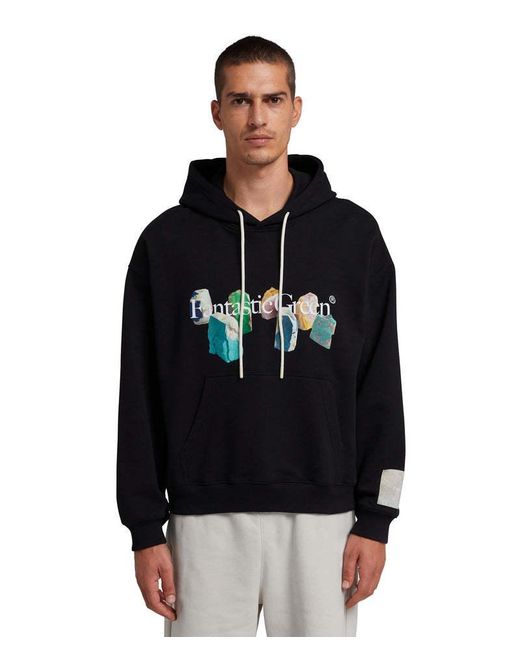 MSGM Black Slogan-Print Organic-Cotton Hoodie for men