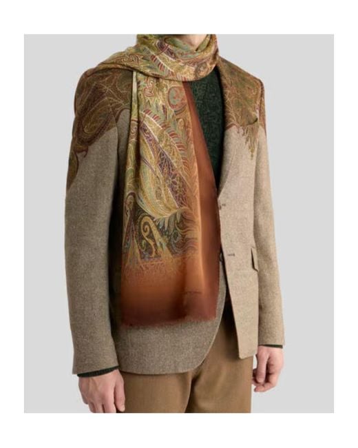 Etro Brown Wool Scarf With Faded Print And Paisley Motif for men