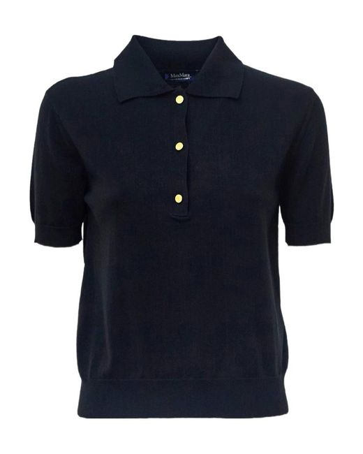Max Mara Blue S Pomposa Short-Sleeve Knitted Polo Top