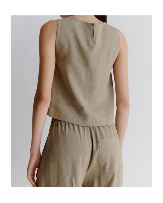 Marella Brown Stretch Viscose And Linen Top