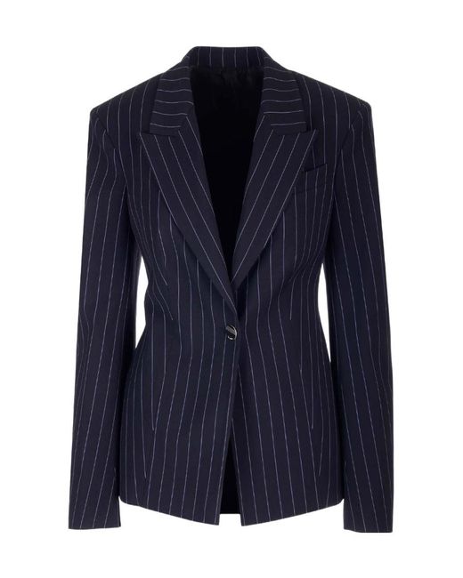 The Attico Blue The Single Breasted Striped Tailored Blazer