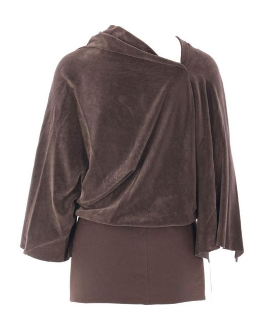 Rick Owens Brown Draped Cowl-Neck Top