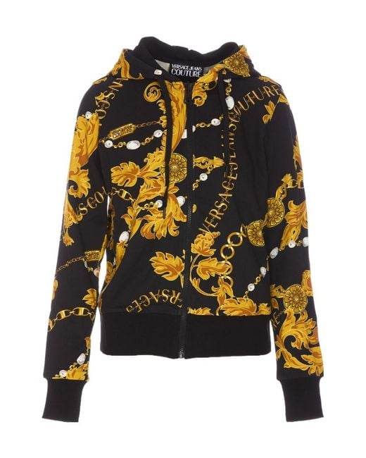 Versace Jeans Black Logo Couture-Print Cotton Hoodie