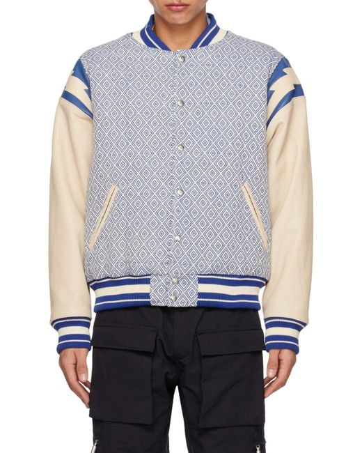 Rhude Blue Diamond-Jacquard Varsity Jacket for men