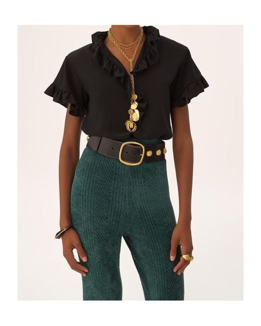 Chloé Black Short-Sleeve Ruffle Top