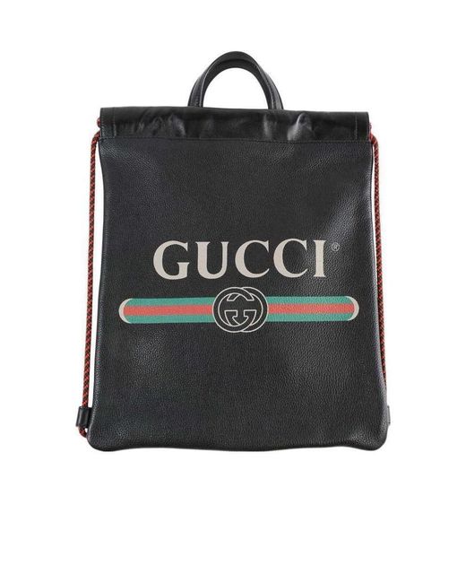 Gucci Black Logo Drawstring Backpack