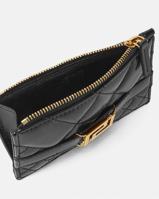 Versace Black Greca Goddess Quilted Zipped Card Holder