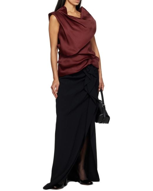 Khaite Red Luola Cowl Neck Asymmetric Hem Top