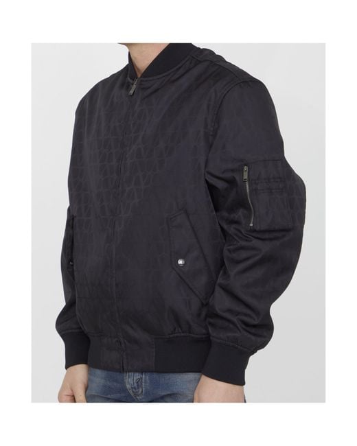 Valentino Black Toile Iconographe-Jacquard Zip-Up Bomber Jacket for men