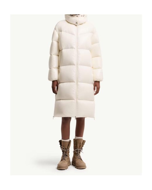 Moncler White Harfang Hooded Long Down Coat