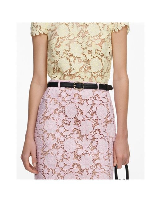 Self-Portrait Pink Floral Lace Pencil Skirt