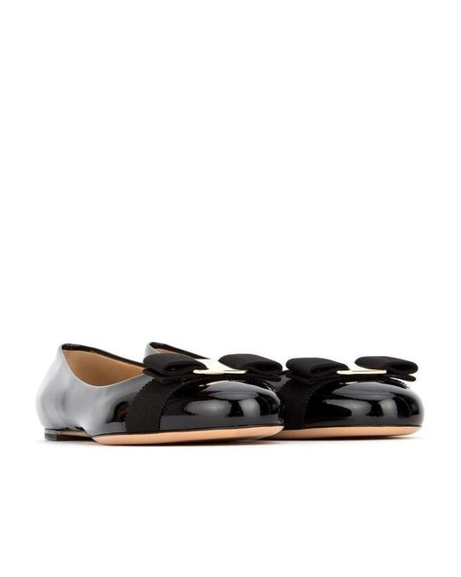 Ferragamo Black Varina Patent Leather Ballerina Shoes