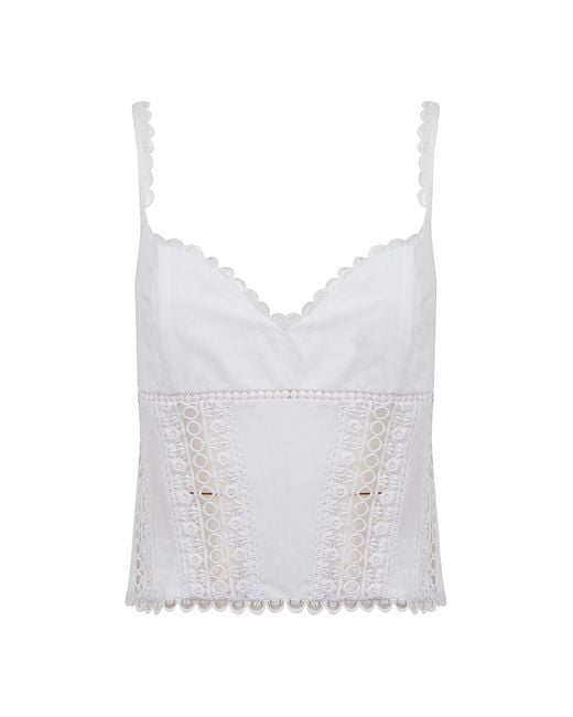 Charo Ruiz White Ibiza Smocked Lace Trim Top