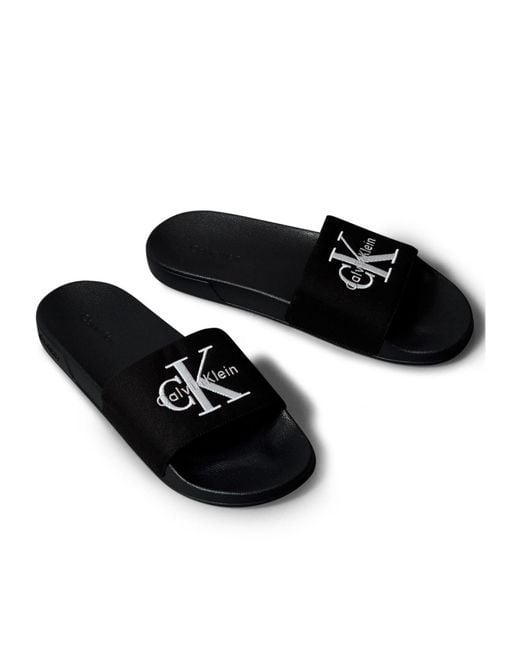 Calvin Klein Black Solid Color Pool Sliders for men