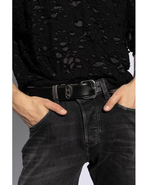 DIESEL White B-1Dr Logo-Plaque Belt for men