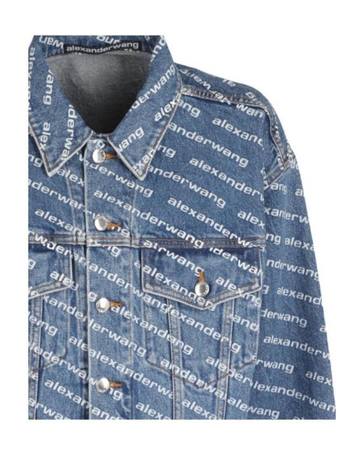 Alexander Wang Blue Logo-Printed Denim Coat