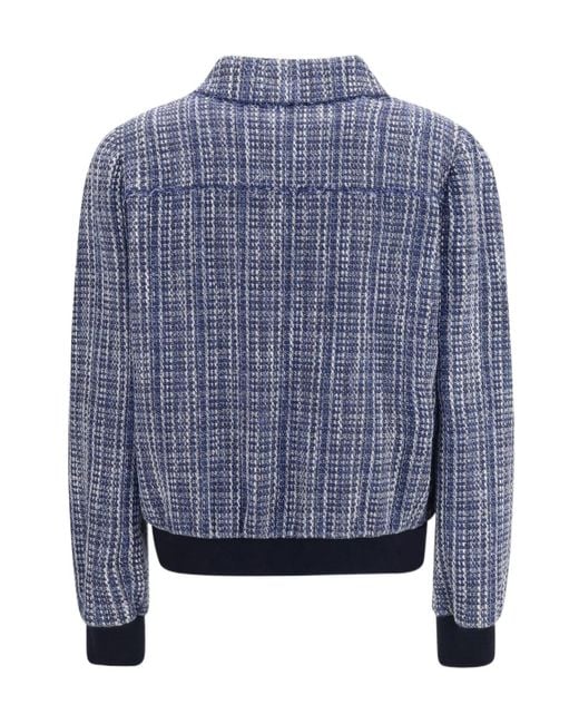 Kiton Blue Zip-Up Tweed Jacket