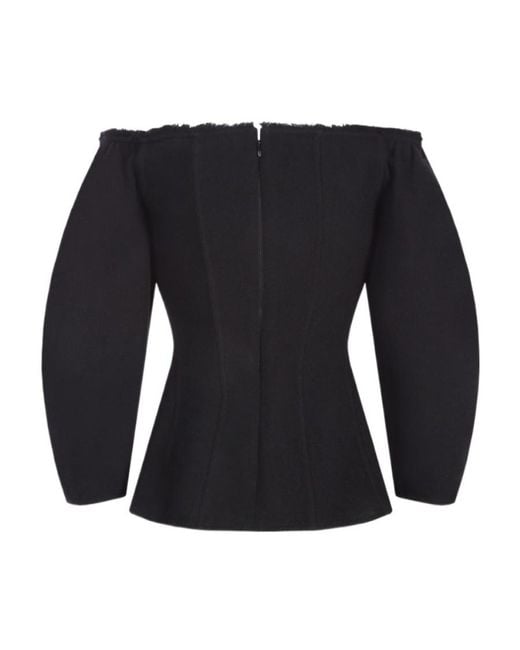 Chloé Black Shoulder Horn Hem Blouse