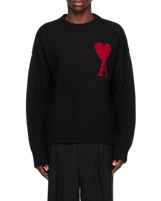 AMI Blue Logo Intarsia-Knit Jumper for men
