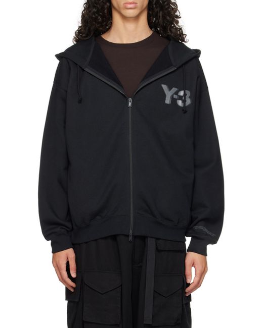 Y-3 Black Logo Printed Zip-Up Hoodie for men