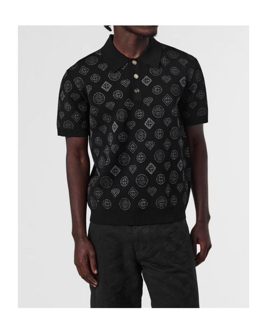 Casablanca Black Logo Embroidered Polo Shirt for men