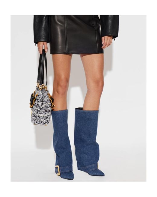 Balmain Blue Buckled Heeled Boots
