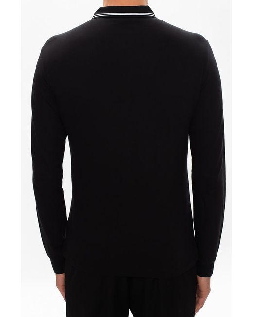 Emporio Armani Black Long-Sleeved Polo Shirt for men