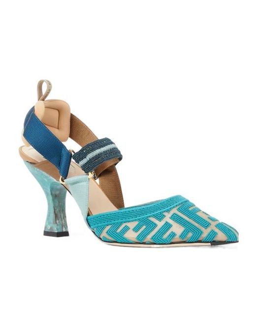 Fendi Blue Colibr Ff High-Heel Slingback Pumps