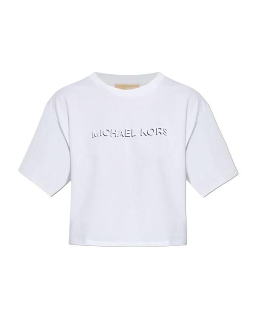MICHAEL Michael Kors White Logo-Detail Cropped T-Shirt