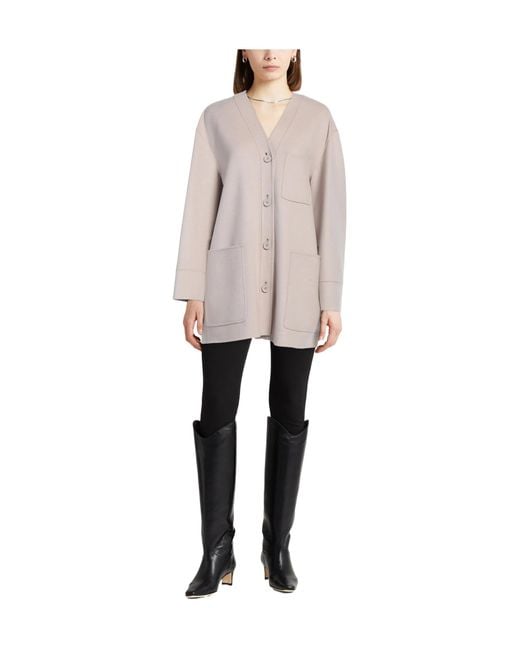 Max Mara Natural Wool Long-Sleeve V-Neck Coat