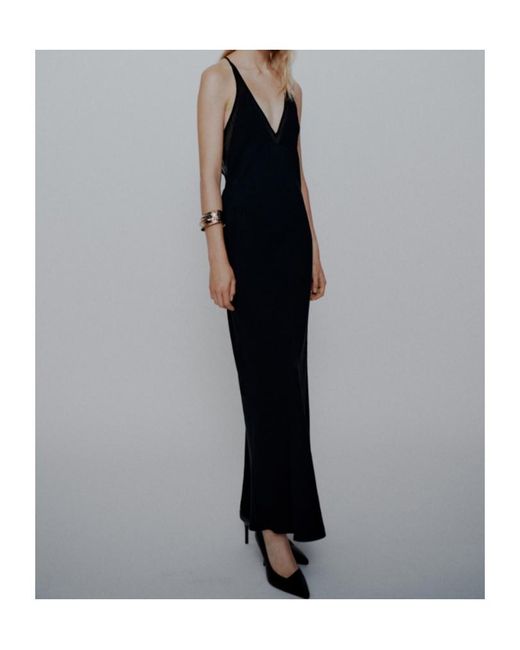 Marella Black Long Envers Satin Dress