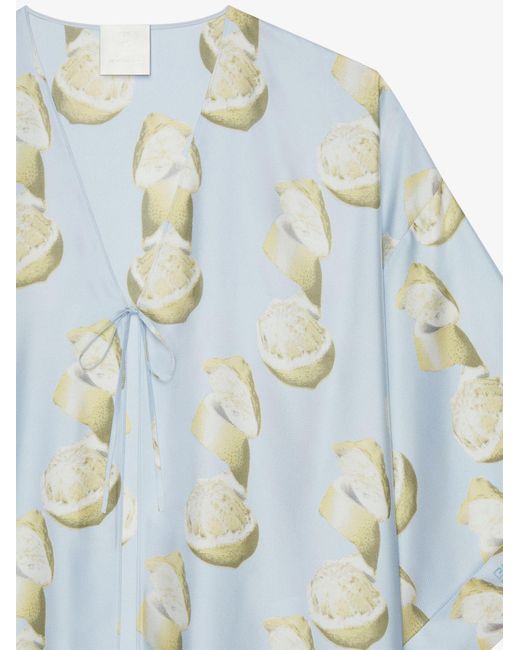 Givenchy Blue Lemon-Print V-Neck Dress