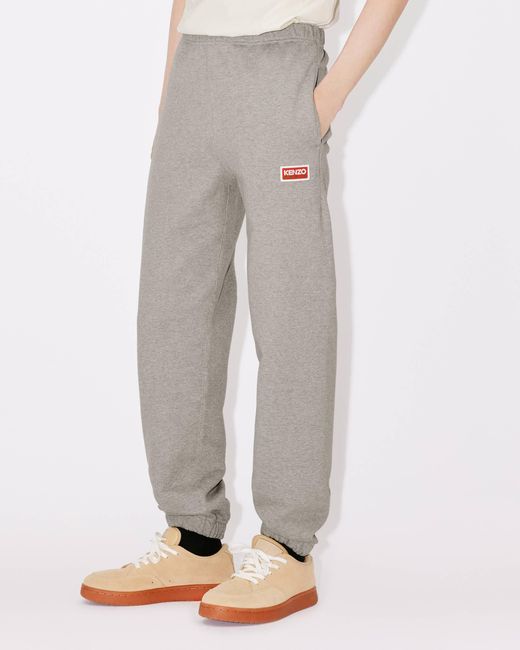 KENZO Gray Logo-Patch Trousers for men