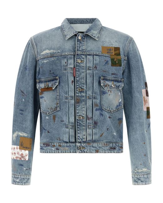 DSquared² Blue Rebel Patchwork Denim Jacket for men