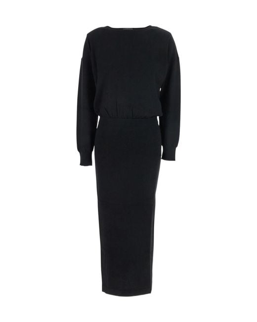 P.A.R.O.S.H. Black Boat-Neck Long Sleeved Midi Dress