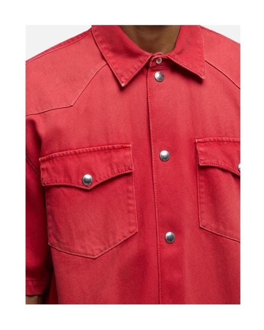 7 For All Mankind Red Logo-Patch Short-Sleeve Overshirt for men