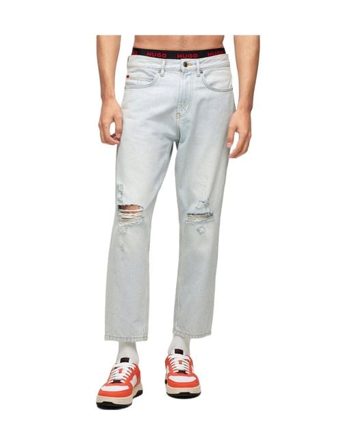 Boss Blue Straightleg Ripped Jeans for men