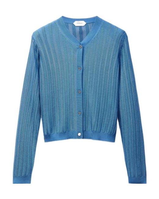 Versace Blue Viscose Mesh Ribbed Knit Cardigan