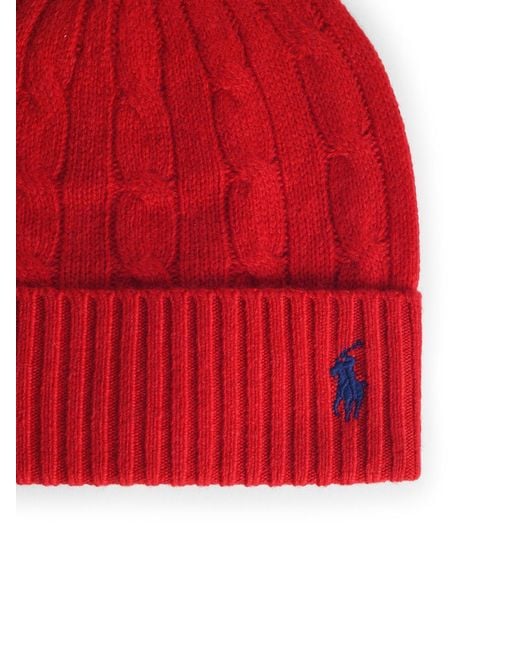 Polo Ralph Lauren Red Cable-Knit Beanie Hat