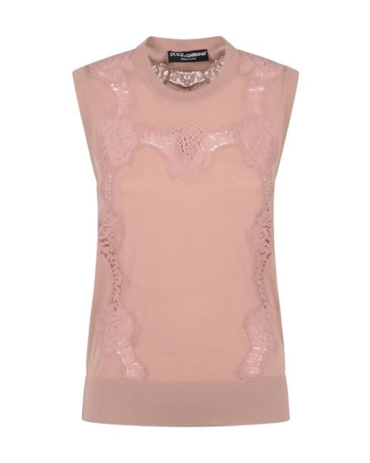 Dolce & Gabbana Pink Lace Detailed Knitted Vest