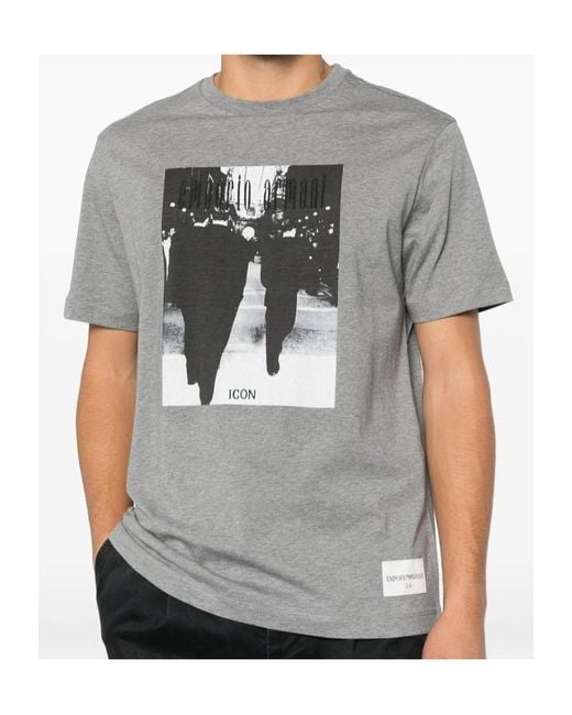 Emporio Armani Gray Graphic-Print T-Shirt for men